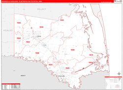 Brownsville-Harlingen Metro Area Wall Map Red Line Style 2024